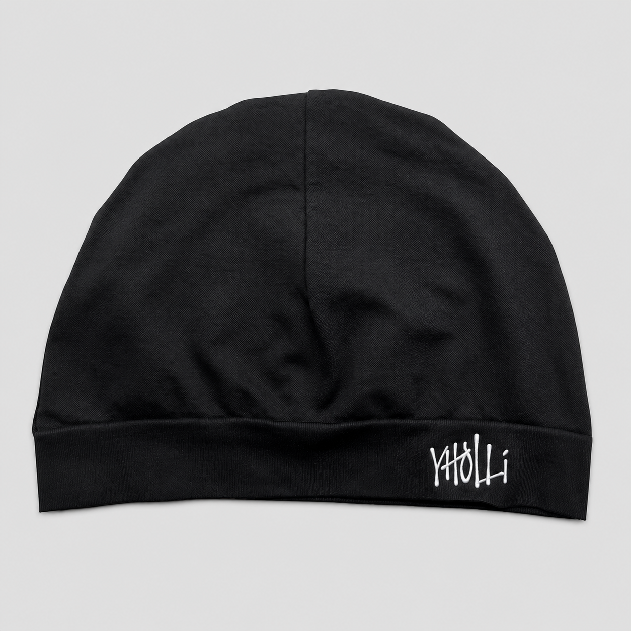 Satin-Lined Mid Black Skull Cap V2 Embroidered Logo