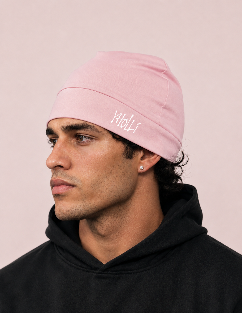 Satin-Lined Mid Soft Pink Skull Cap V1 Light Reflective Logo