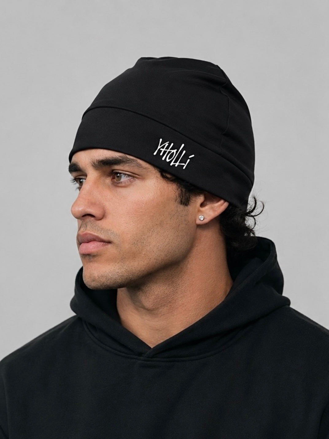 Satin-Lined Mid Black Skull Cap V1 Light Reflective Logo