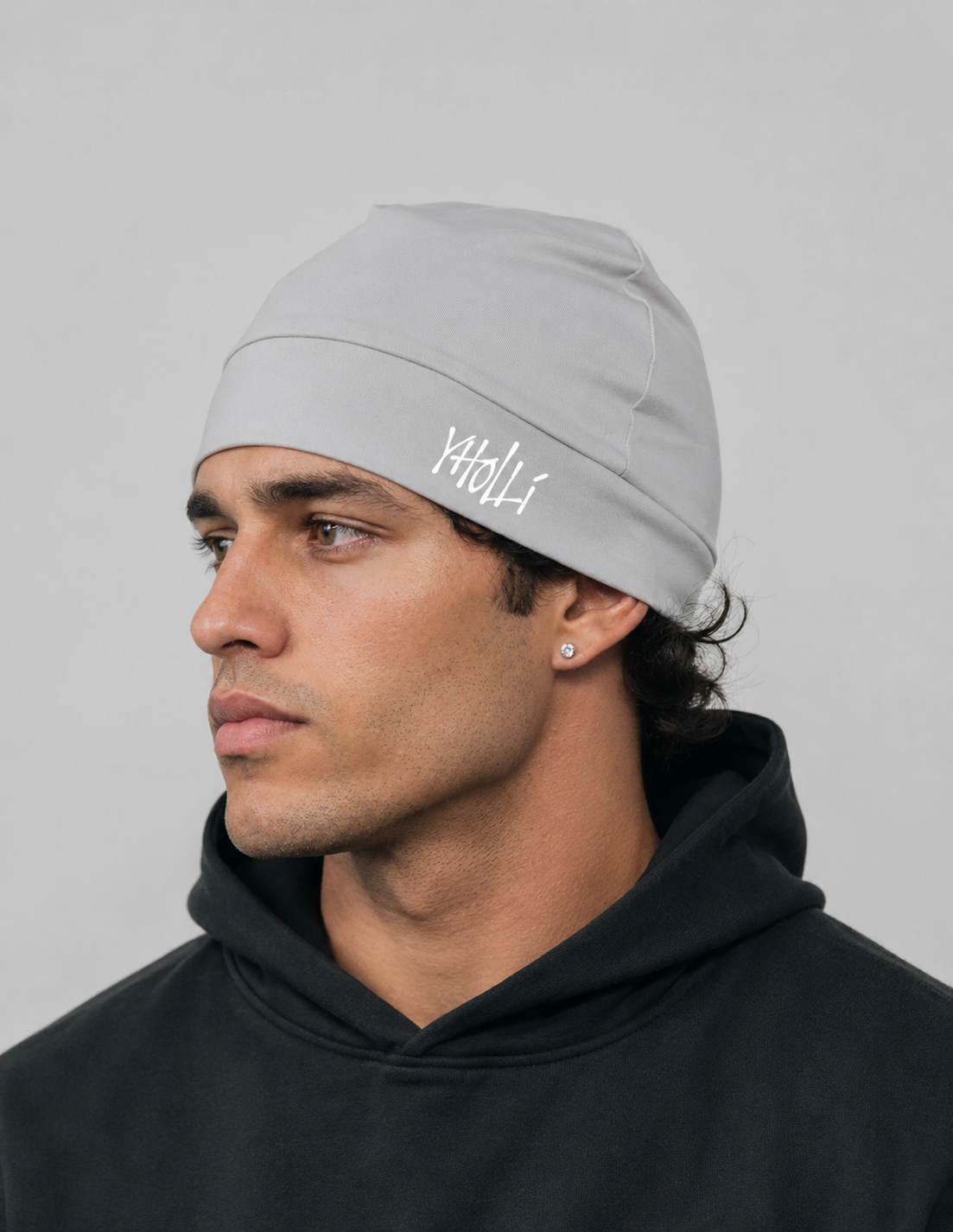 Satin-Lined Mid Frost Grey Skull Cap V1 Light Reflective Logo