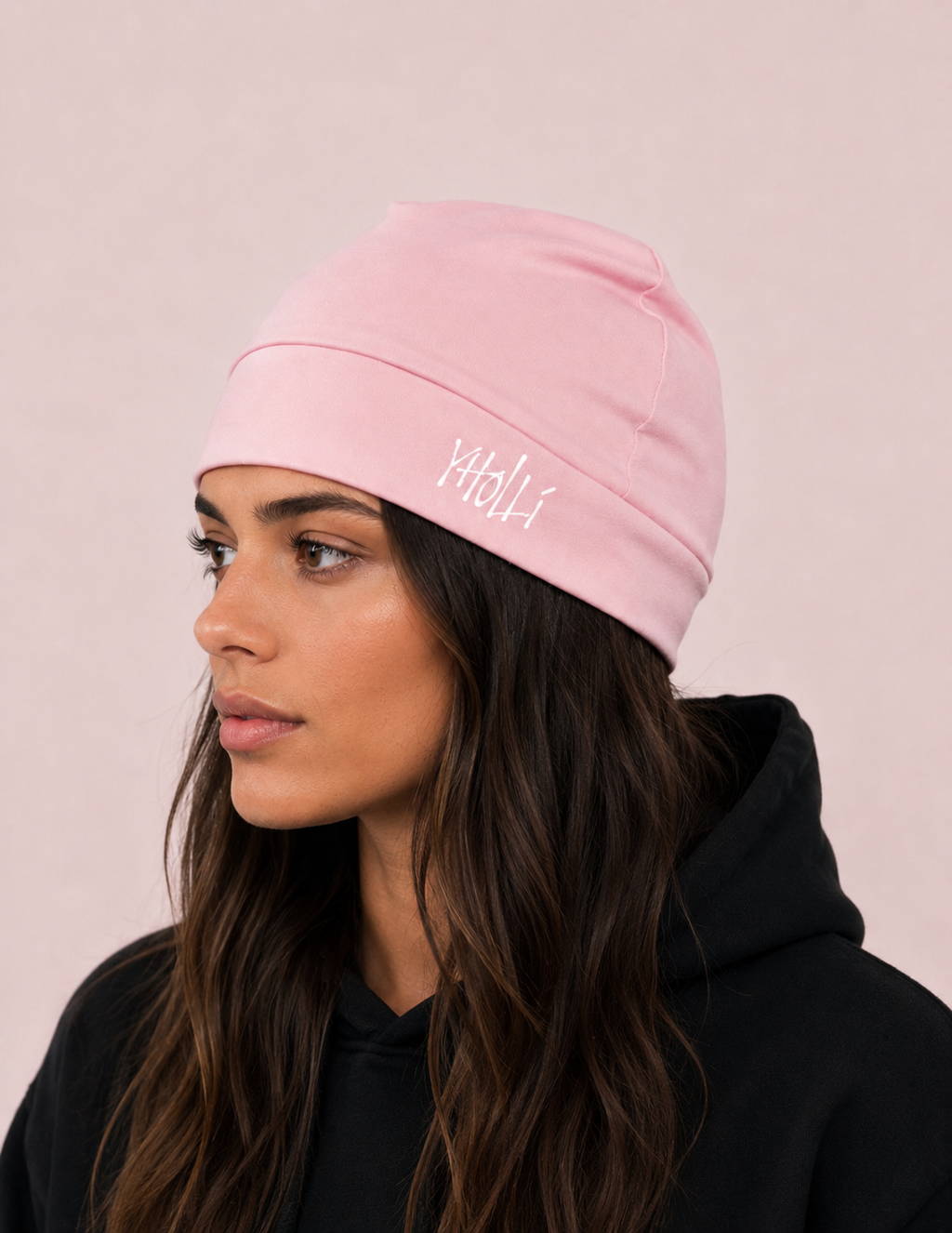 Satin-Lined Mid Soft Pink Skull Cap V1 Light Reflective Logo