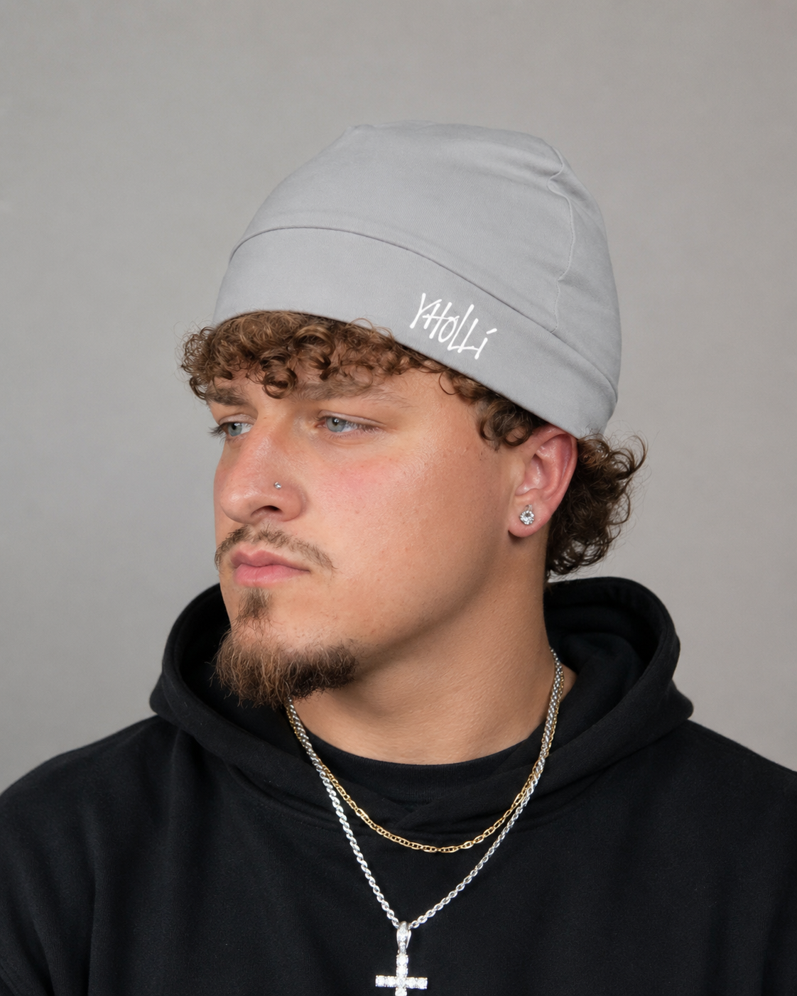 Satin-Lined Mid Frost Grey Skull Cap V1 Light Reflective Logo