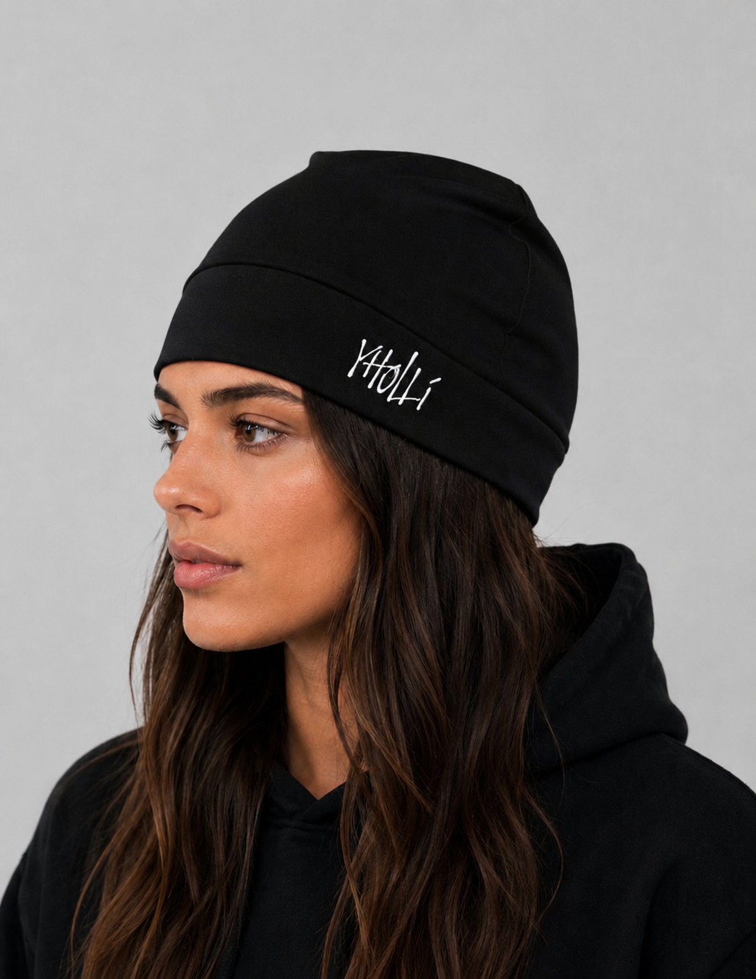 Satin-Lined Mid Black Skull Cap V1 Light Reflective Logo