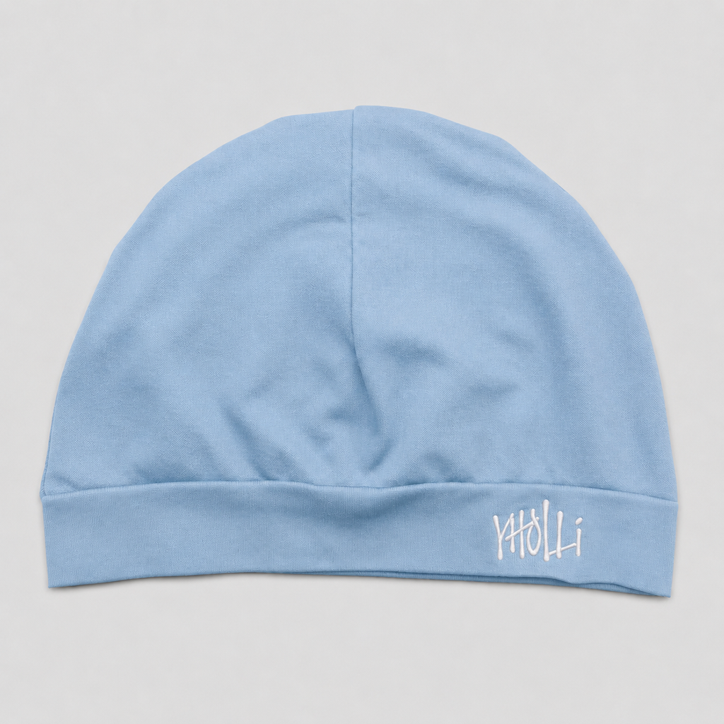Satin-Lined Mid Sky Blue Skull Cap V2 Embroidered Logo