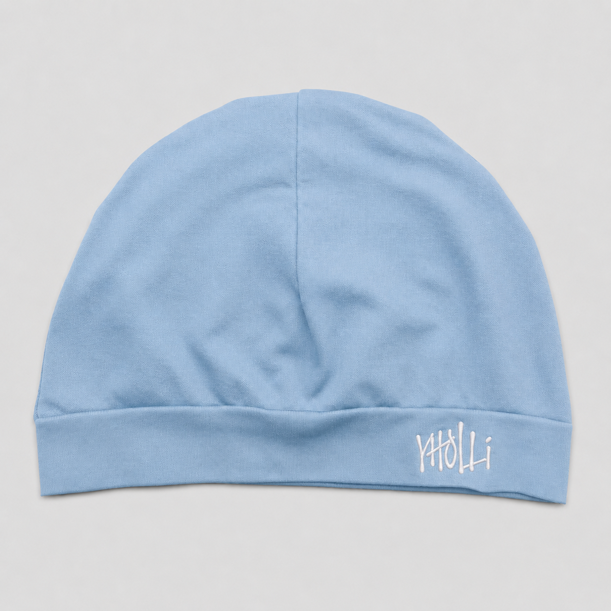 Satin-Lined Mid Sky Blue Skull Cap V2 Embroidered Logo