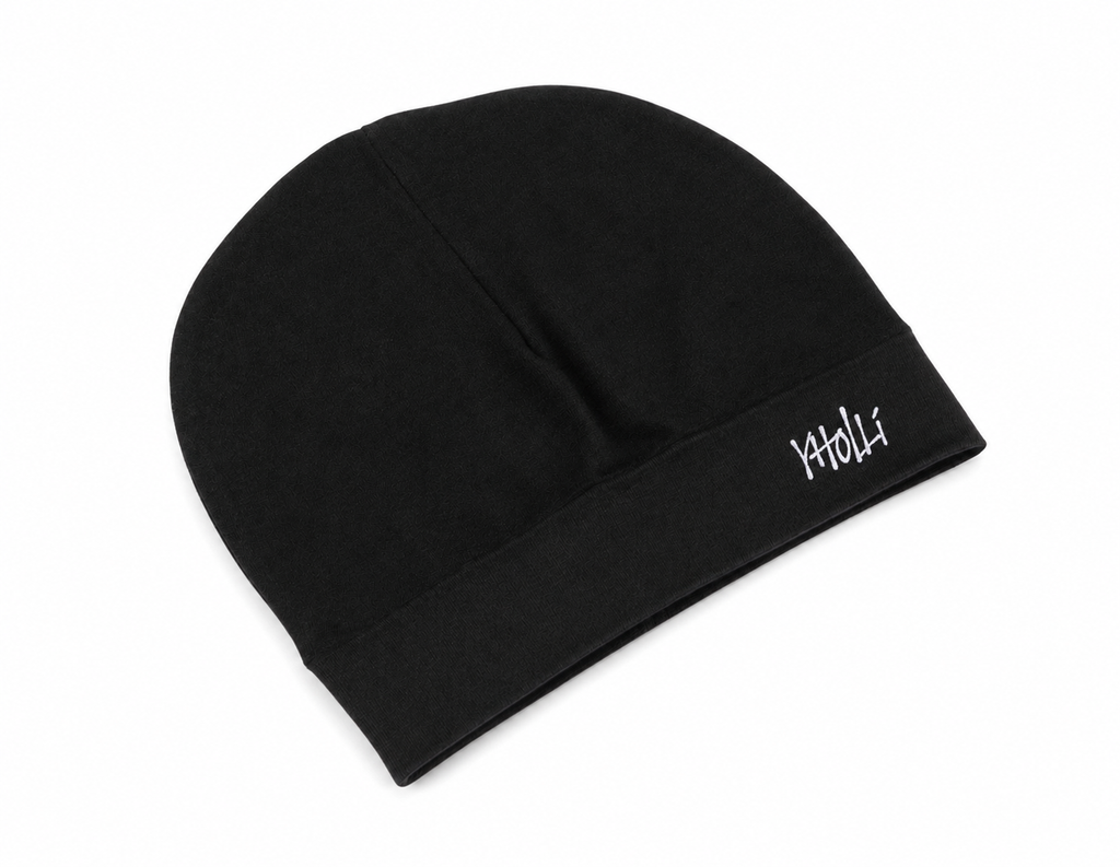 Satin-Lined Mid Black Skull Cap V2 Embroidered Logo